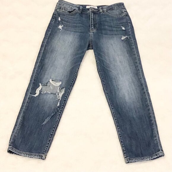 Flying Monkey 27 (4/5) Women’s High Rise Distressed Jeans Cropped Tapered Leg - Picture 1 of 10
